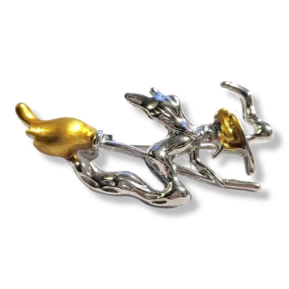 Chrome and gold tone Witch Brooch